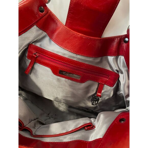 ~ Kenneth Cole NY leather bag shoulder purse brick red, double strap metal chain - Picture 14 of 16